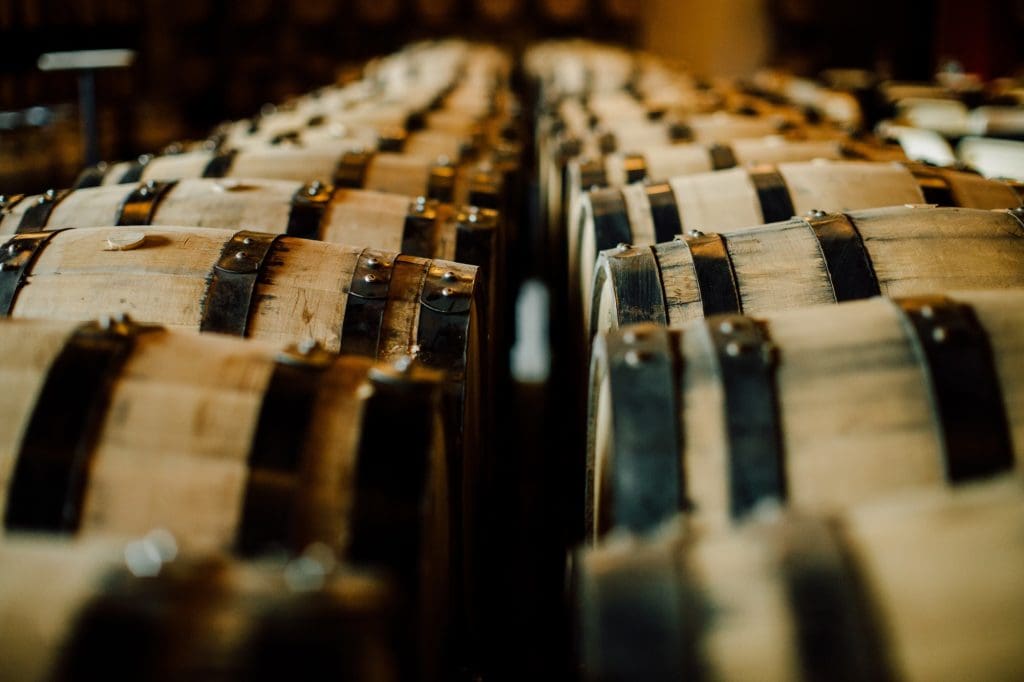 Barrels aging whiskey
